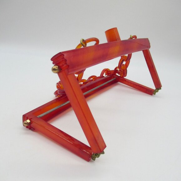 Vintage Chunky Lucite Purse Frame Linked Chain Handle Vermilion - Picture 15 of 16